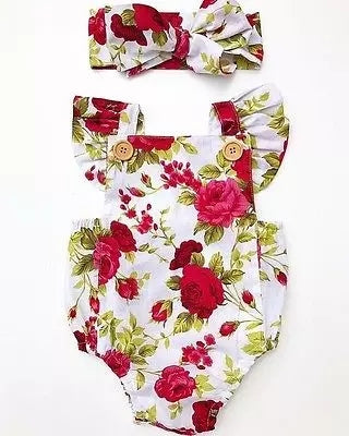 Floral Baby Summer Romper with matching Headband