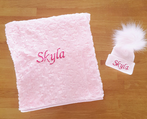 2 Piece Personalised Soft Blanket and Hat Set