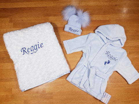 Personalised Dressing Gown, blanket and hat set