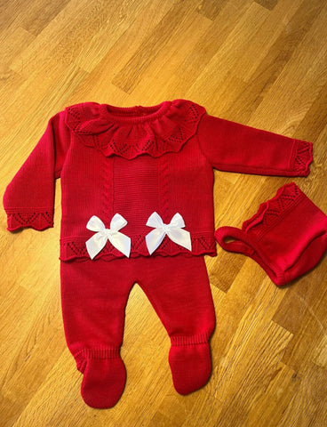 3 piece red knitted set