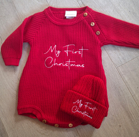 My first Christmas romper & hat