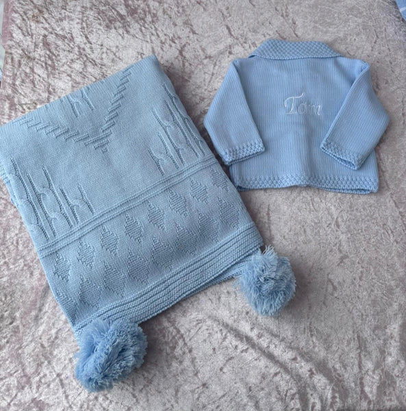 Personalised Knitted Blanket & Matching Cardigan