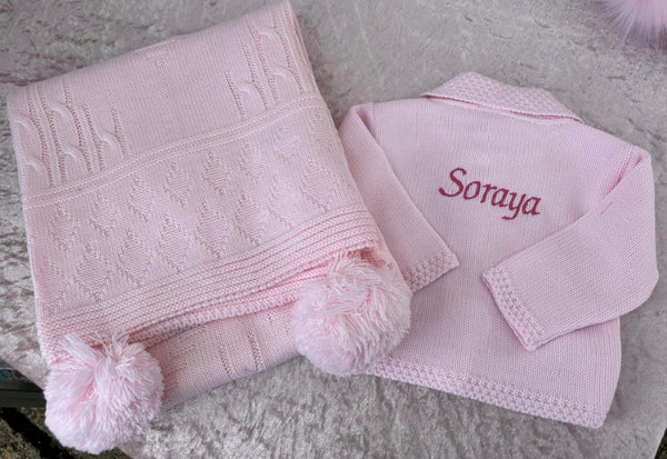 Personalised Knitted Blanket & Matching Cardigan