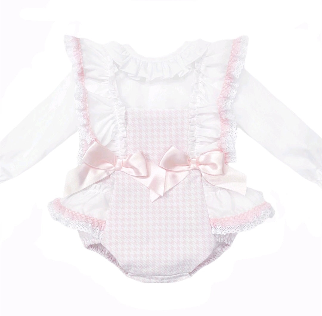Pink & white gingham check romper