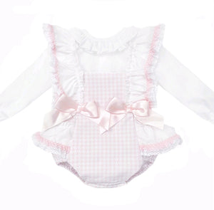 Pink & white gingham check romper