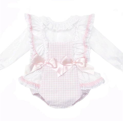 Pink & white gingham check romper