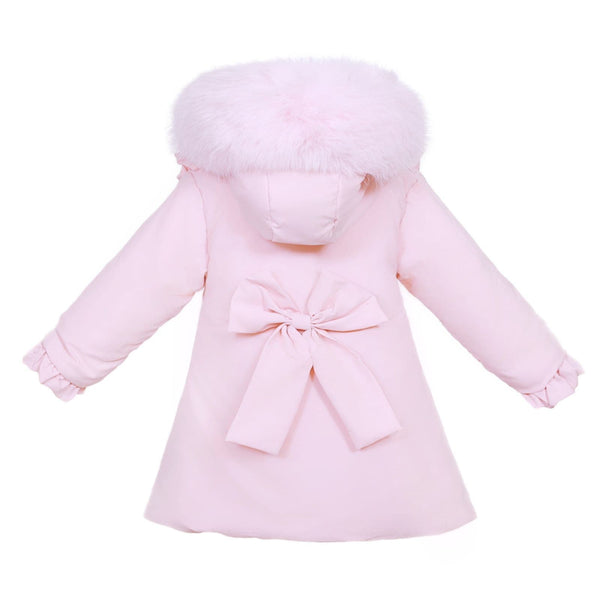 Pink frill coat with bow detail