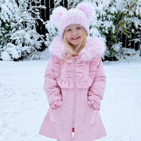 Pink frill coat with bow detail
