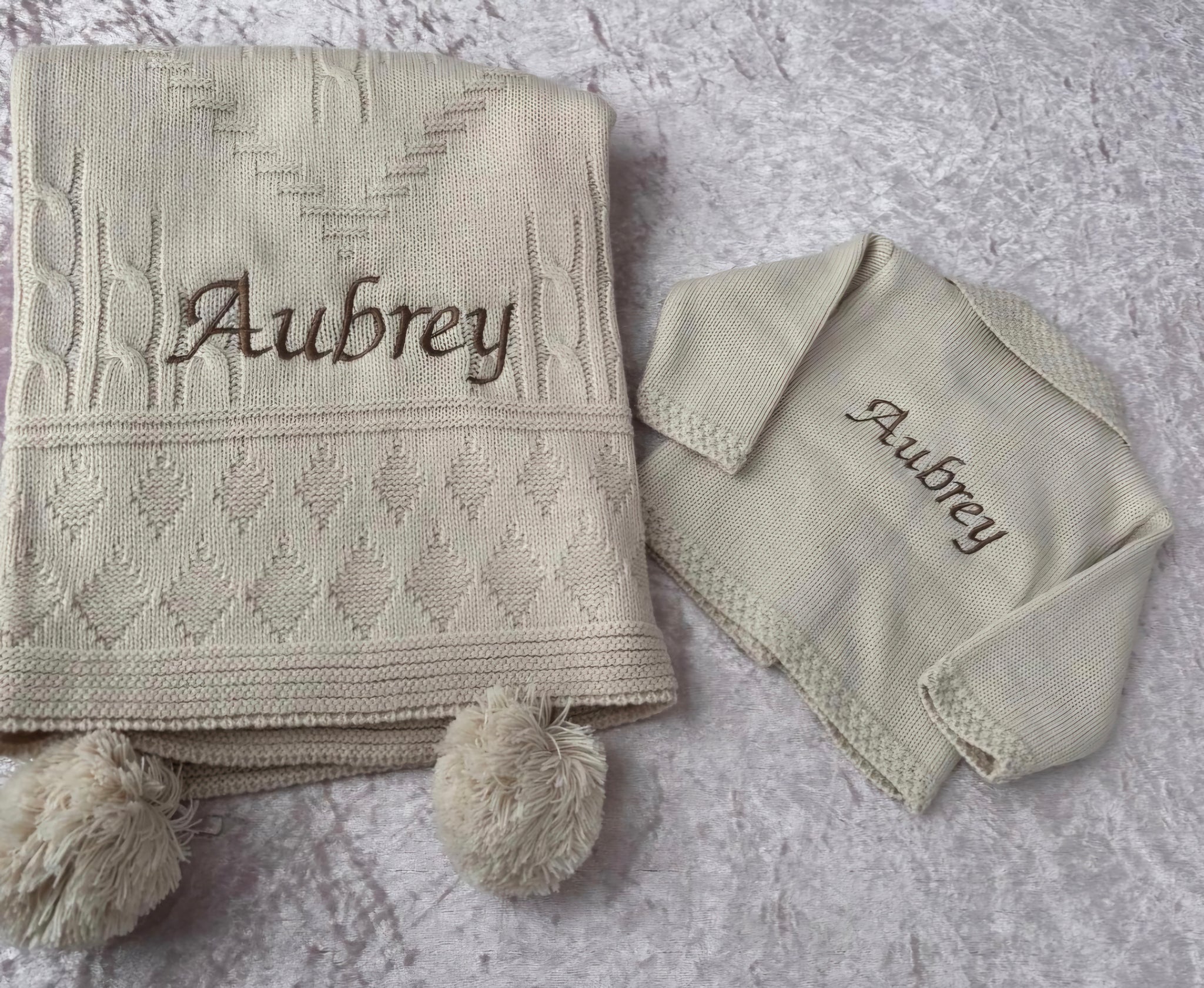Personalised Knitted Blanket & Matching Cardigan