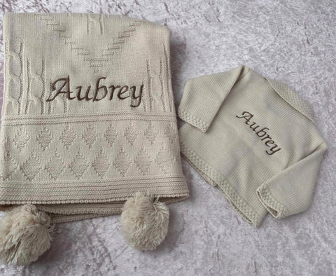 Personalised Knitted Blanket & Matching Cardigan