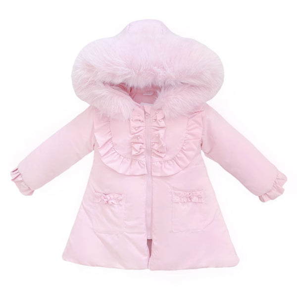 Pink frill coat with bow detail