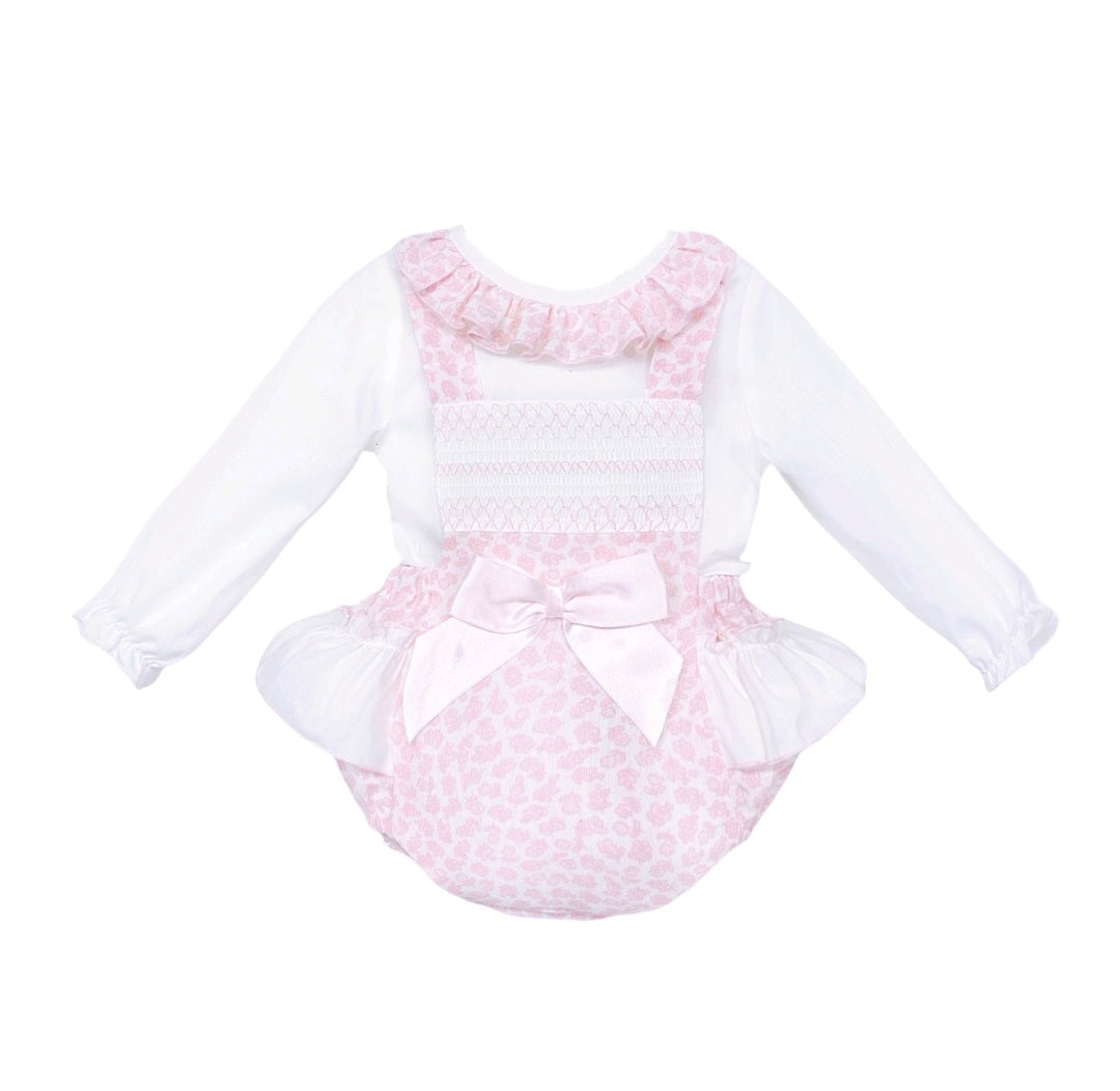 Pink & white smoked style romper