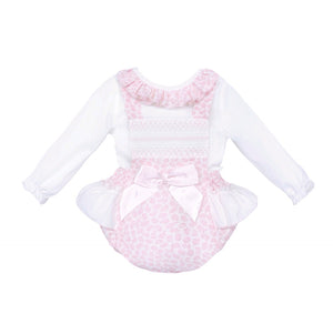 Pink & white smoked style romper