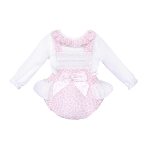 Pink & white smoked style romper