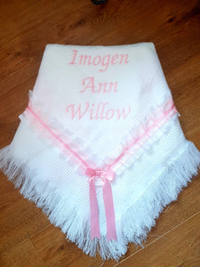 Personalised frill shawl/blanket