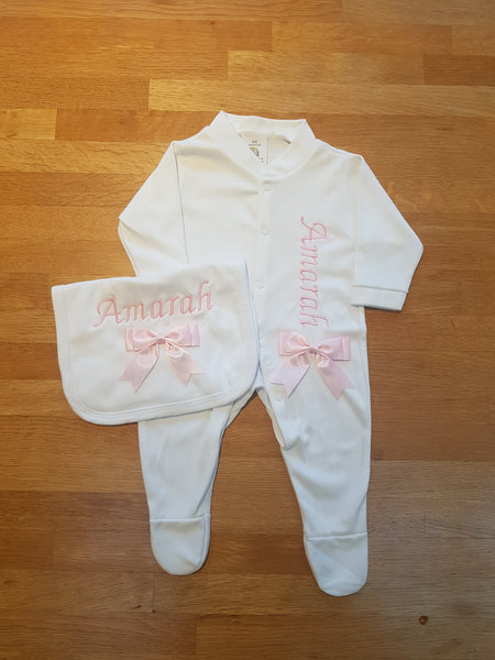 2 Piece Personalised Babygrow and Bib Set