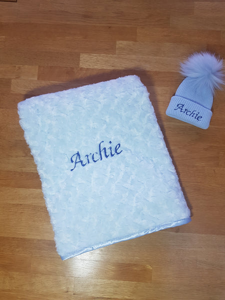 2 Piece Personalised Soft Blanket and Hat Set