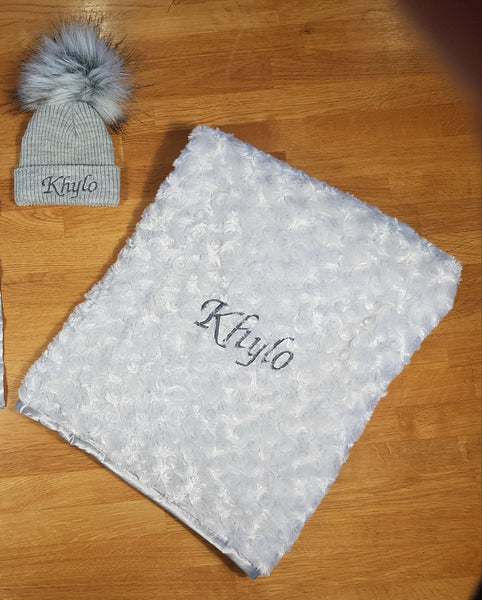 2 Piece Personalised Soft Blanket and Hat Set