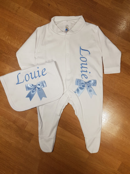 2 Piece Personalised Babygrow and Bib Set