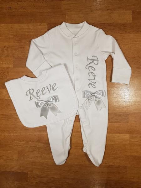 2 Piece Personalised Babygrow and Bib Set