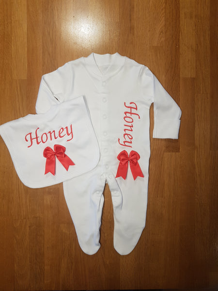 2 Piece Personalised Babygrow and Bib Set