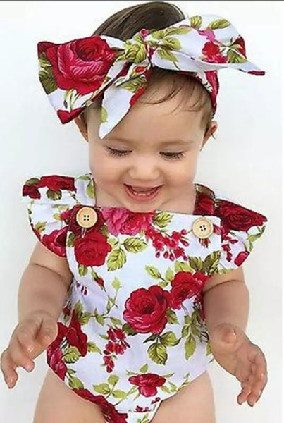 Floral Baby Summer Romper with matching Headband