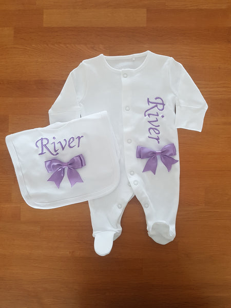 2 Piece Personalised Babygrow and Bib Set