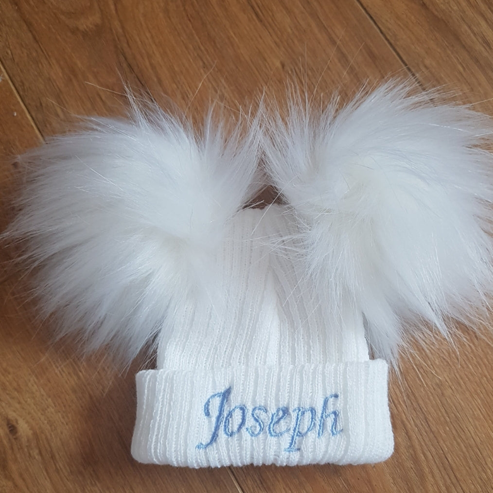 Faux Fur Pom Baby Personalised Pom Pom Hat Personalised Baby First