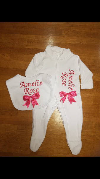 2 Piece Personalised Babygrow and Bib Set