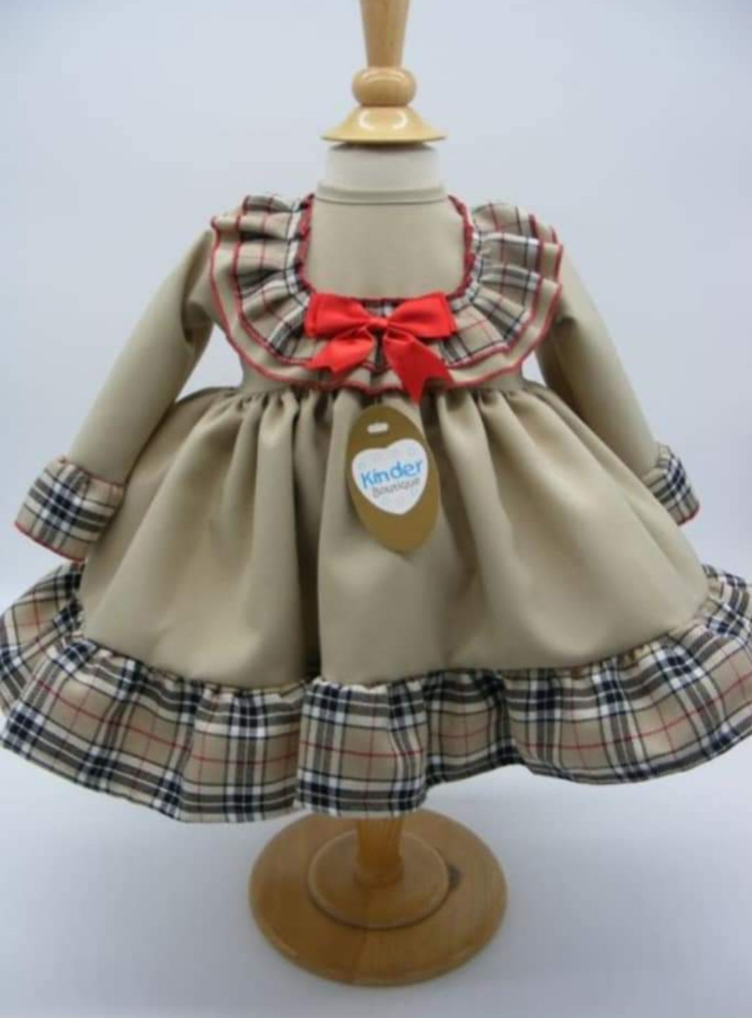 Beige with Tartan detail Kinder Dress1